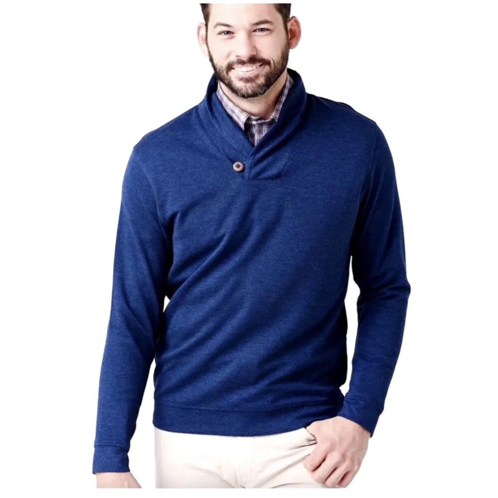 Mizzen Main Fairway Navy Blue Shawl Collar Pullover Sweater Mens Size Large